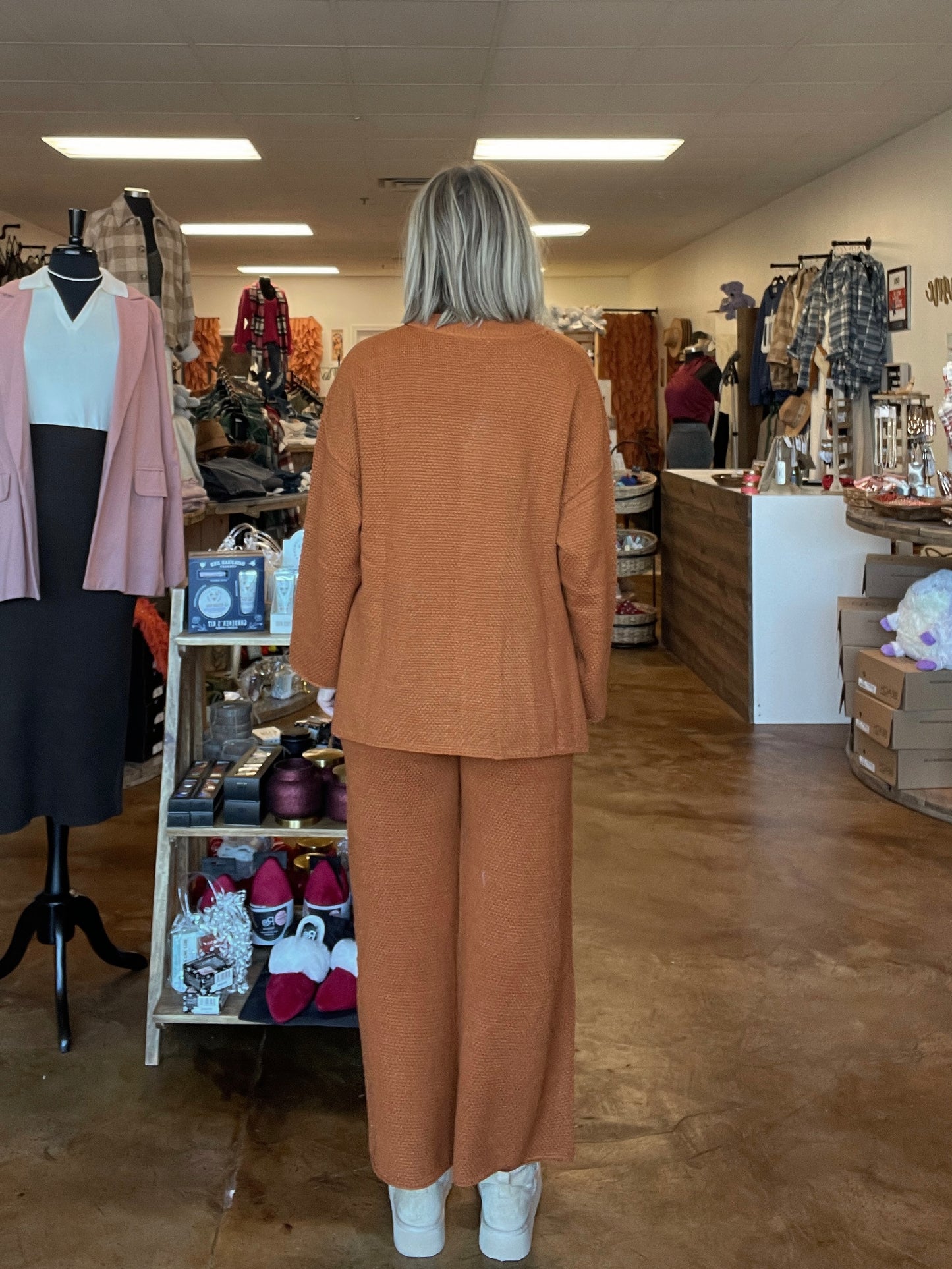 Rust Wide Leg Sweater Pants
