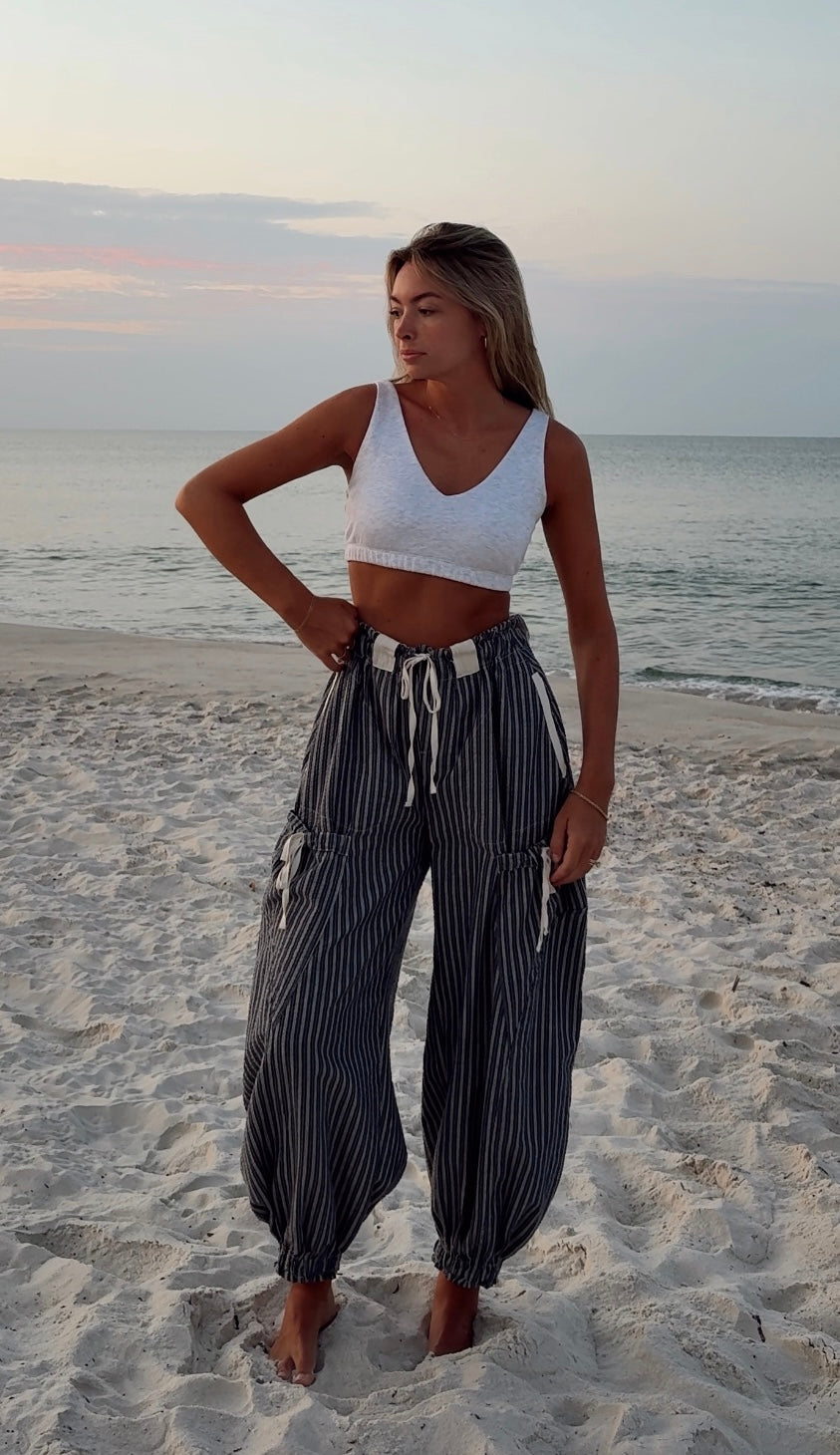 Navy Striped Pants