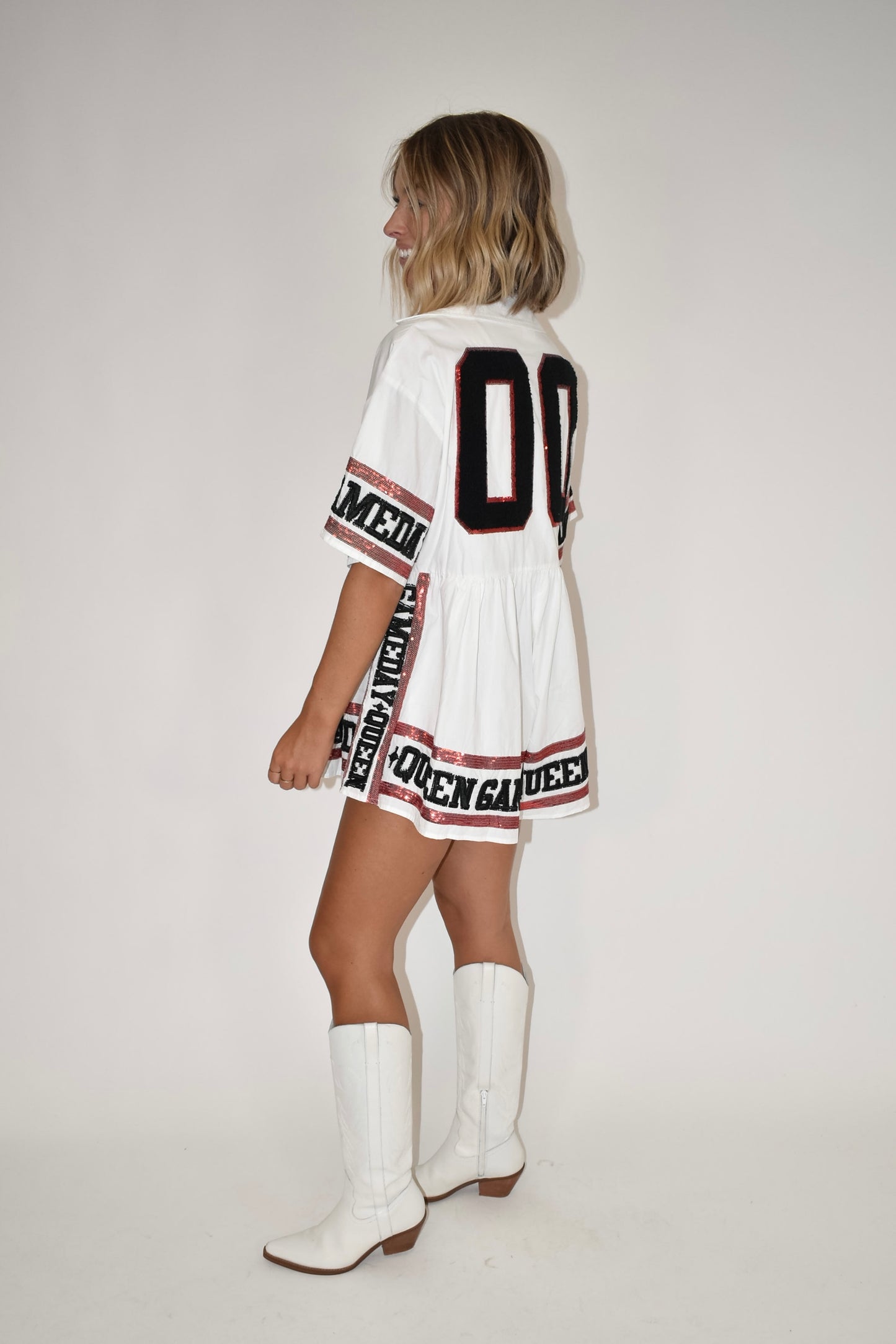 Queen of Sparkles | White, Black & Red Jersey Queen Romper