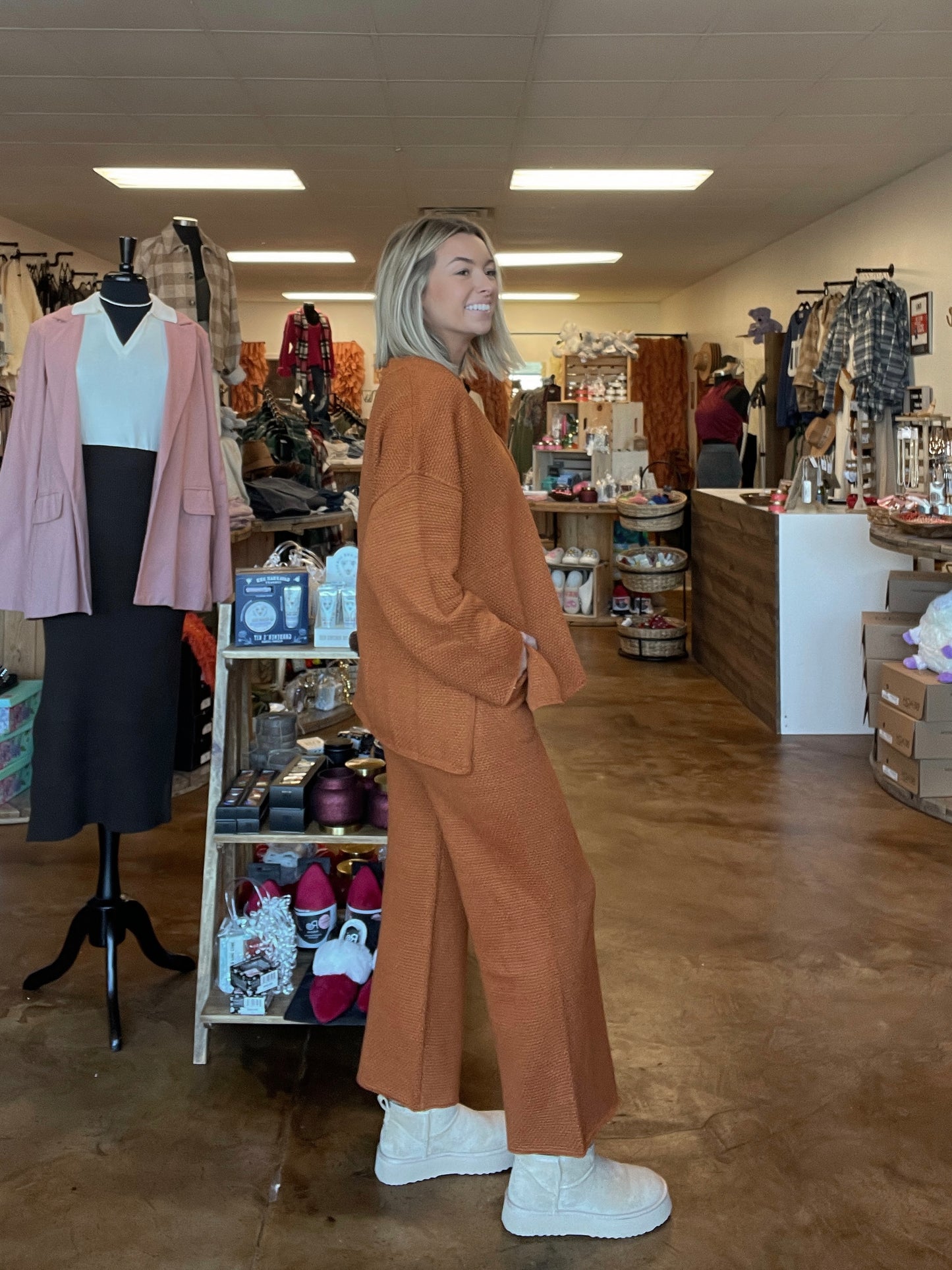 Rust Wide Leg Sweater Pants
