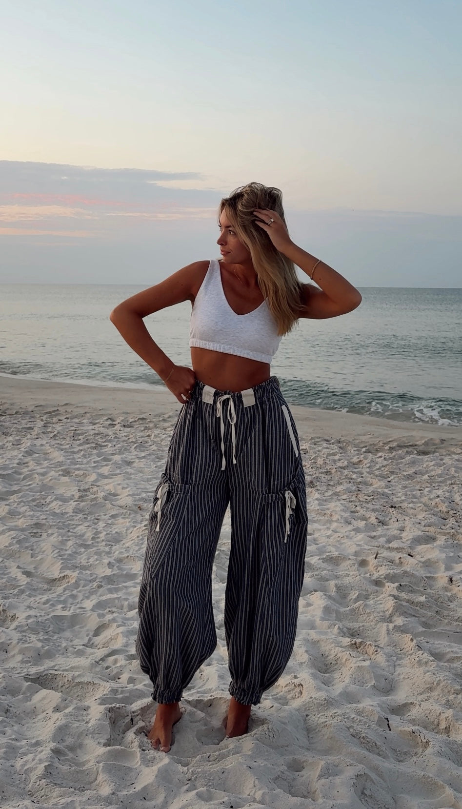 Navy Striped Pants