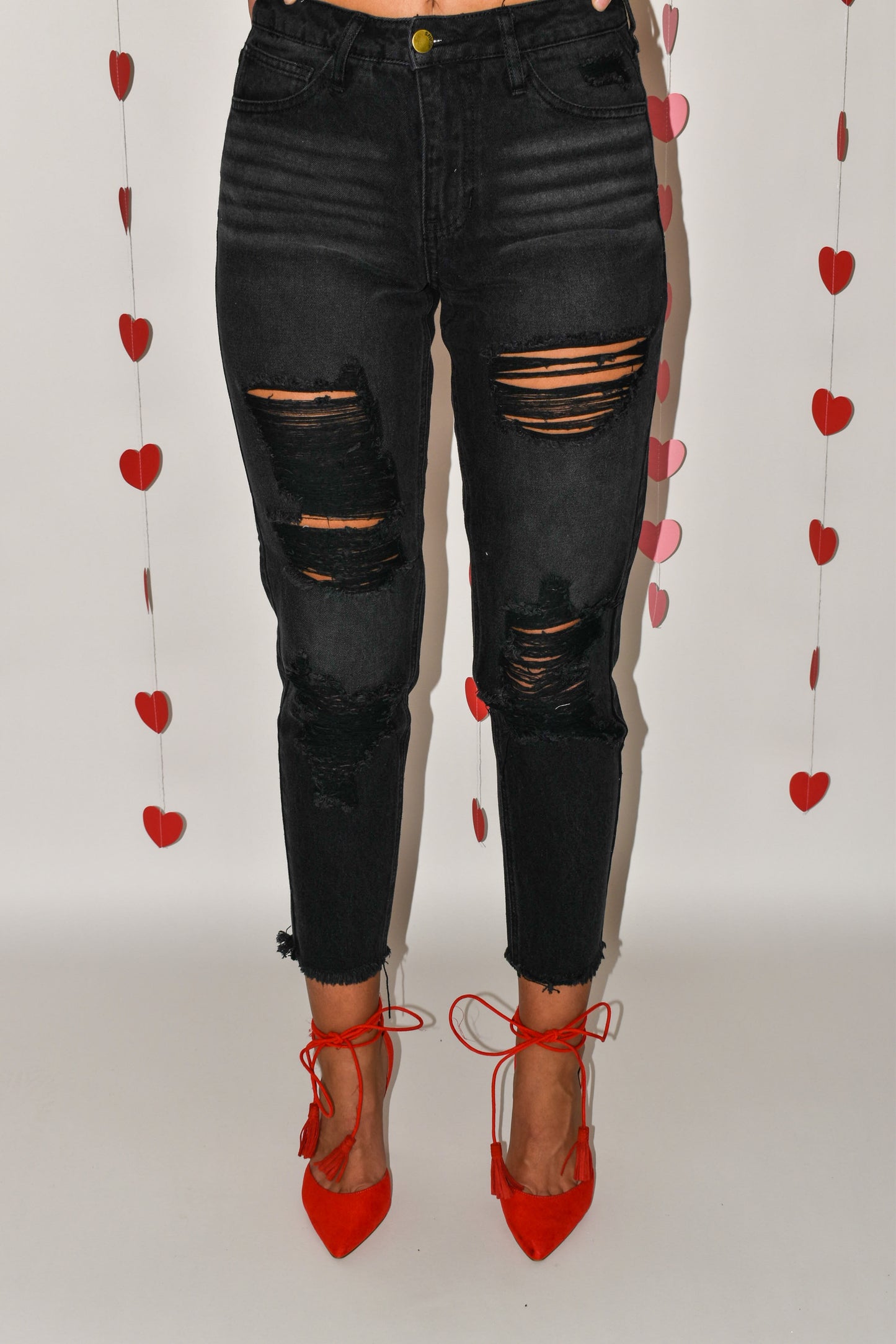 Black Distressed Mom Jeans