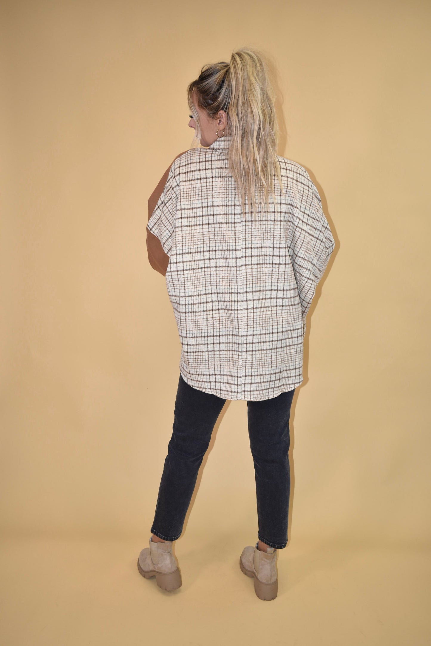 Taupe Patchwork Oversized Shacket