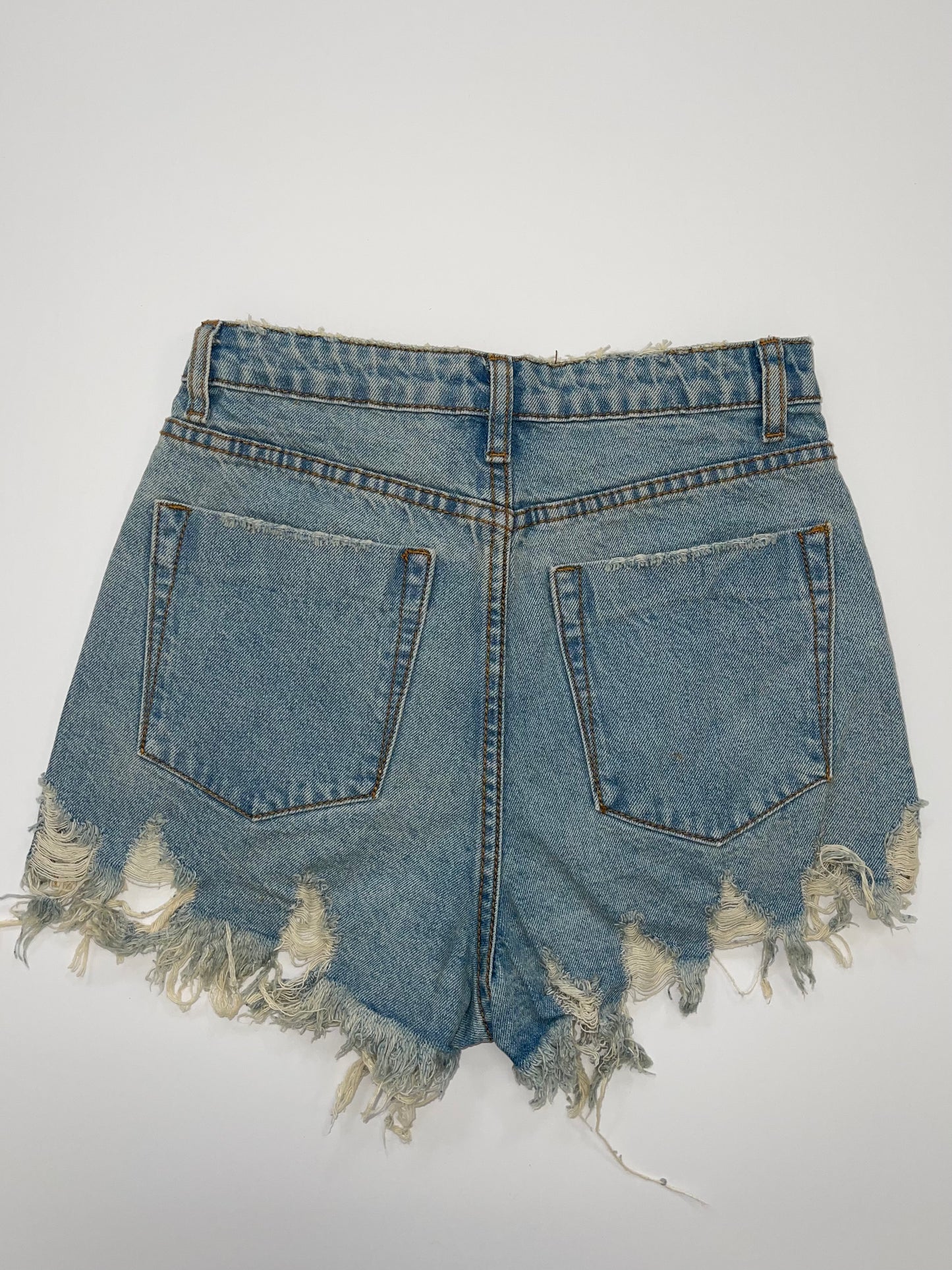 High Waisted Distressed Light Wash Denim Shorts
