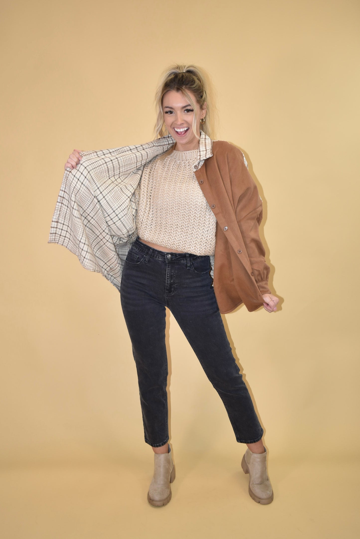 Taupe Patchwork Oversized Shacket