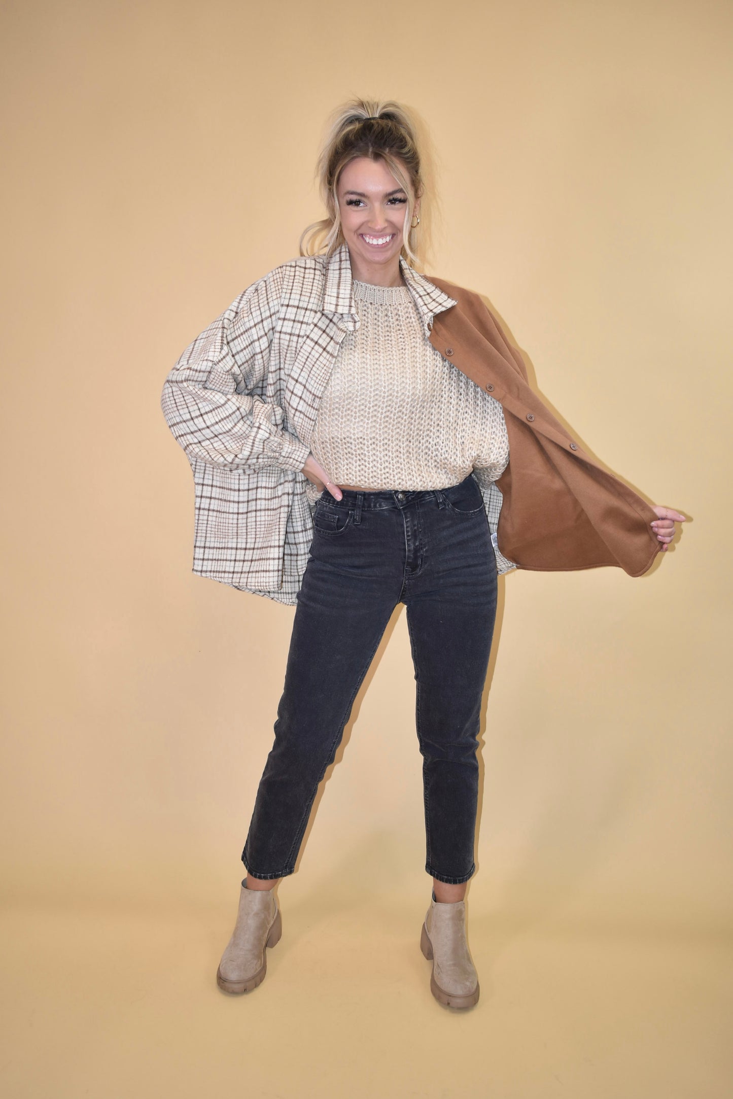 Taupe Patchwork Oversized Shacket