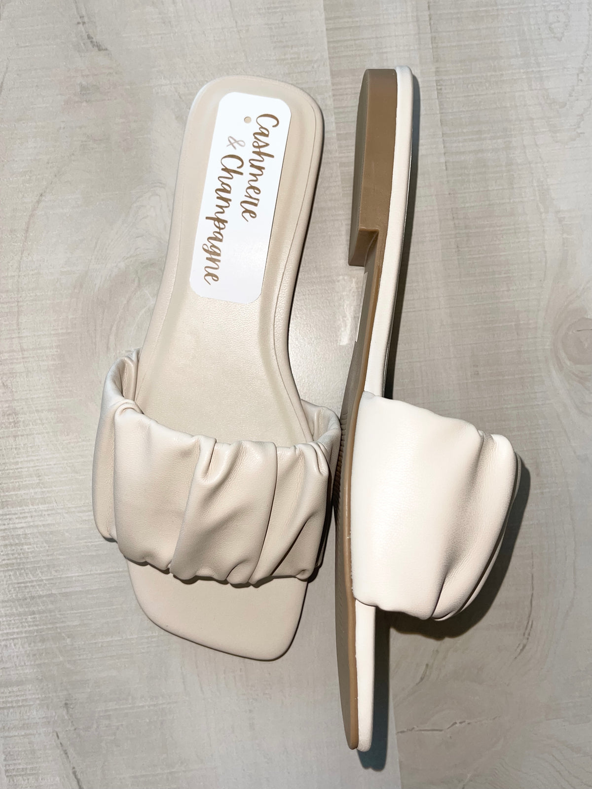Bone Ruched Slide Sandal