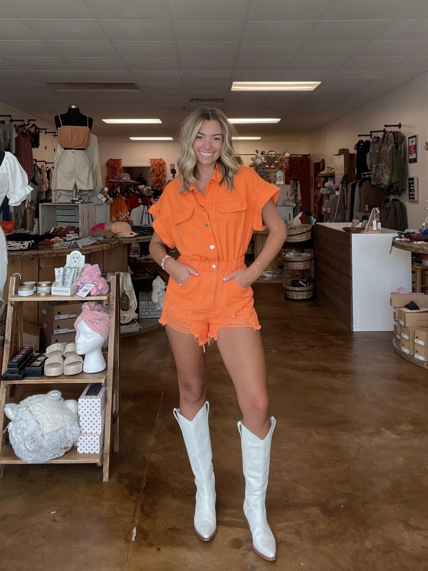 Orange Denim Romper