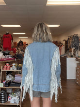 Load image into Gallery viewer, Oversized Denim Fringe Jacket
