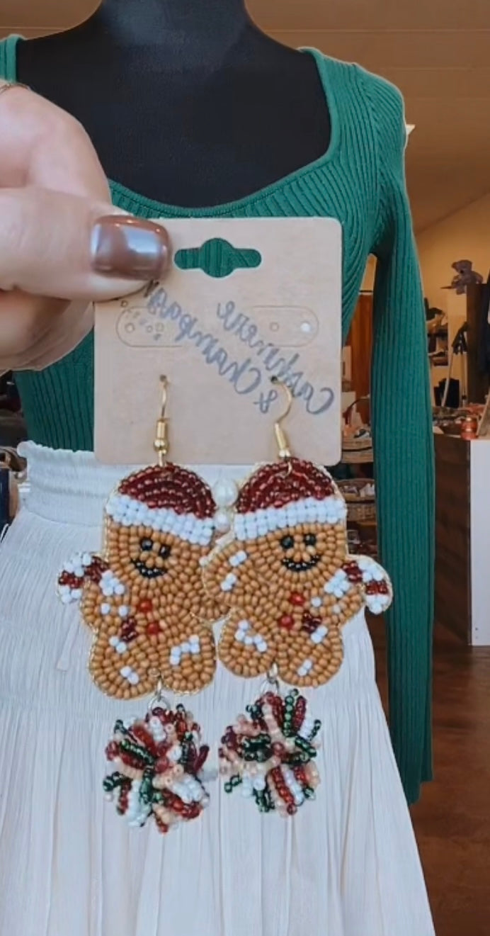 Beaded Gingerbread Man Earrings