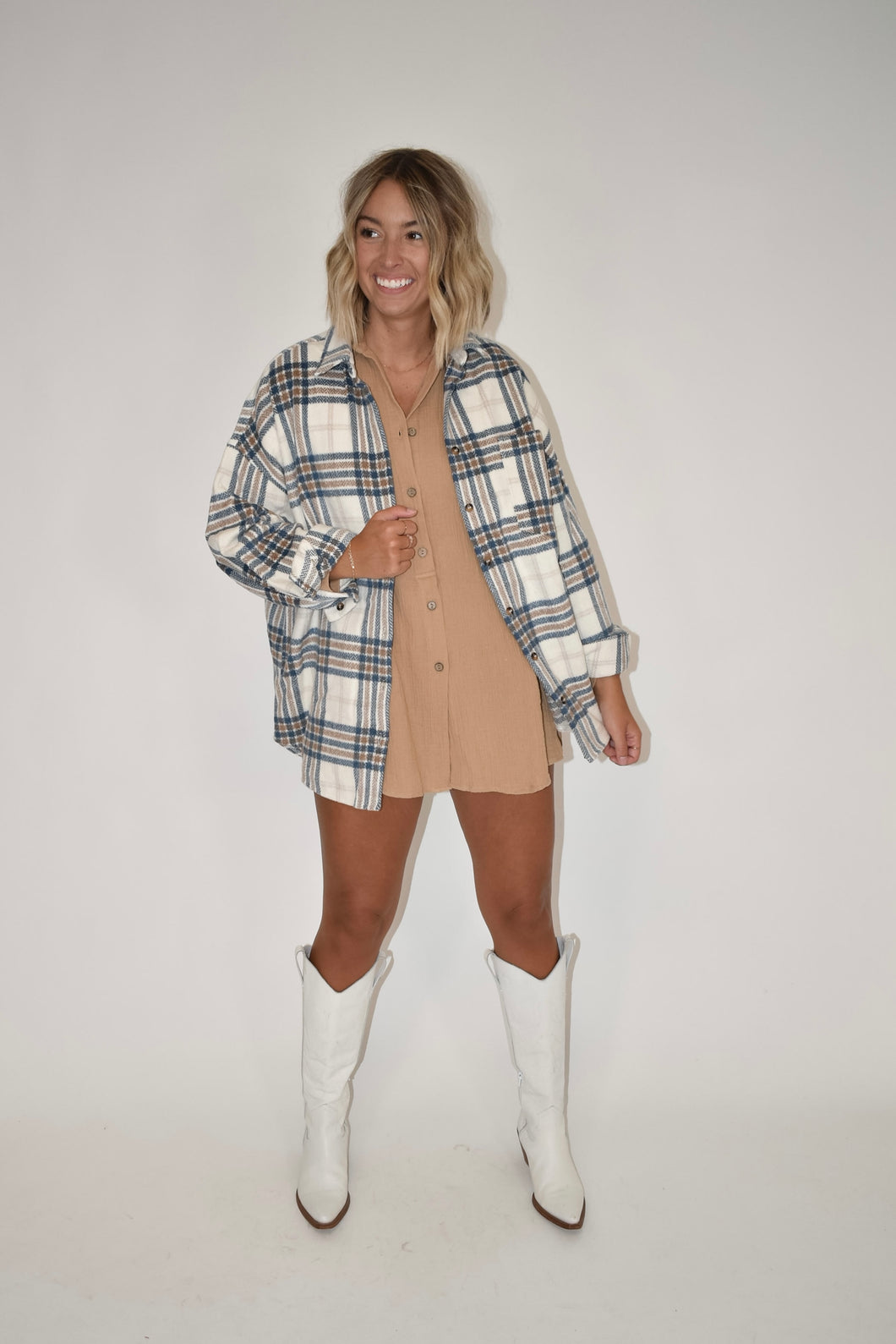 Tan & Blue Plaid Shacket