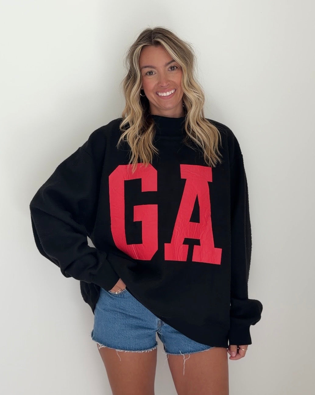 Black Georgia Reversible Mock Neck Sweatshirt