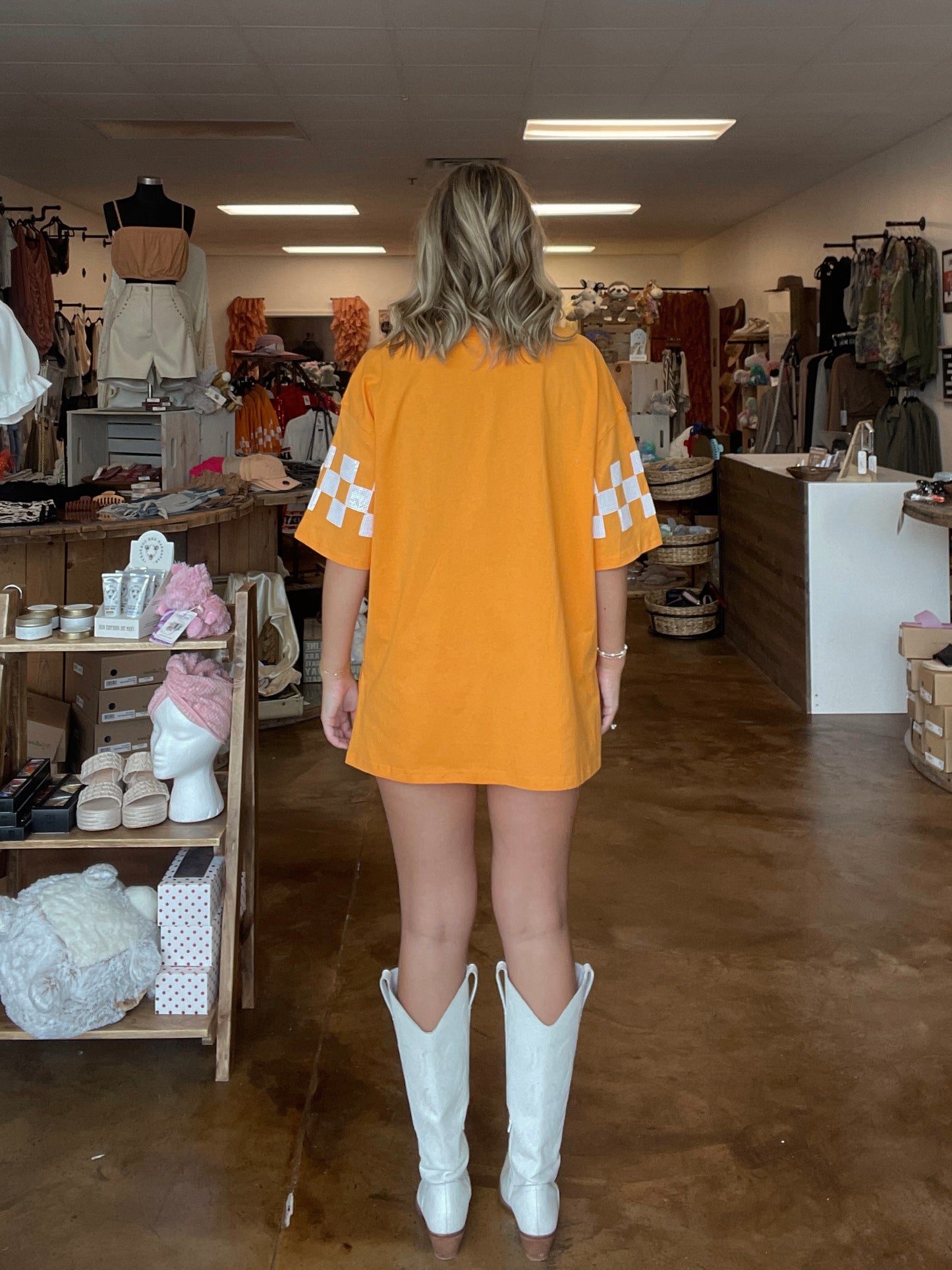 Oversized Orange Sequin Checkered Shirt