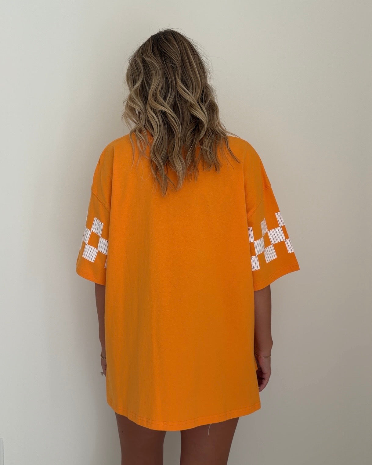 Oversized Orange Sequin Checkered Shirt