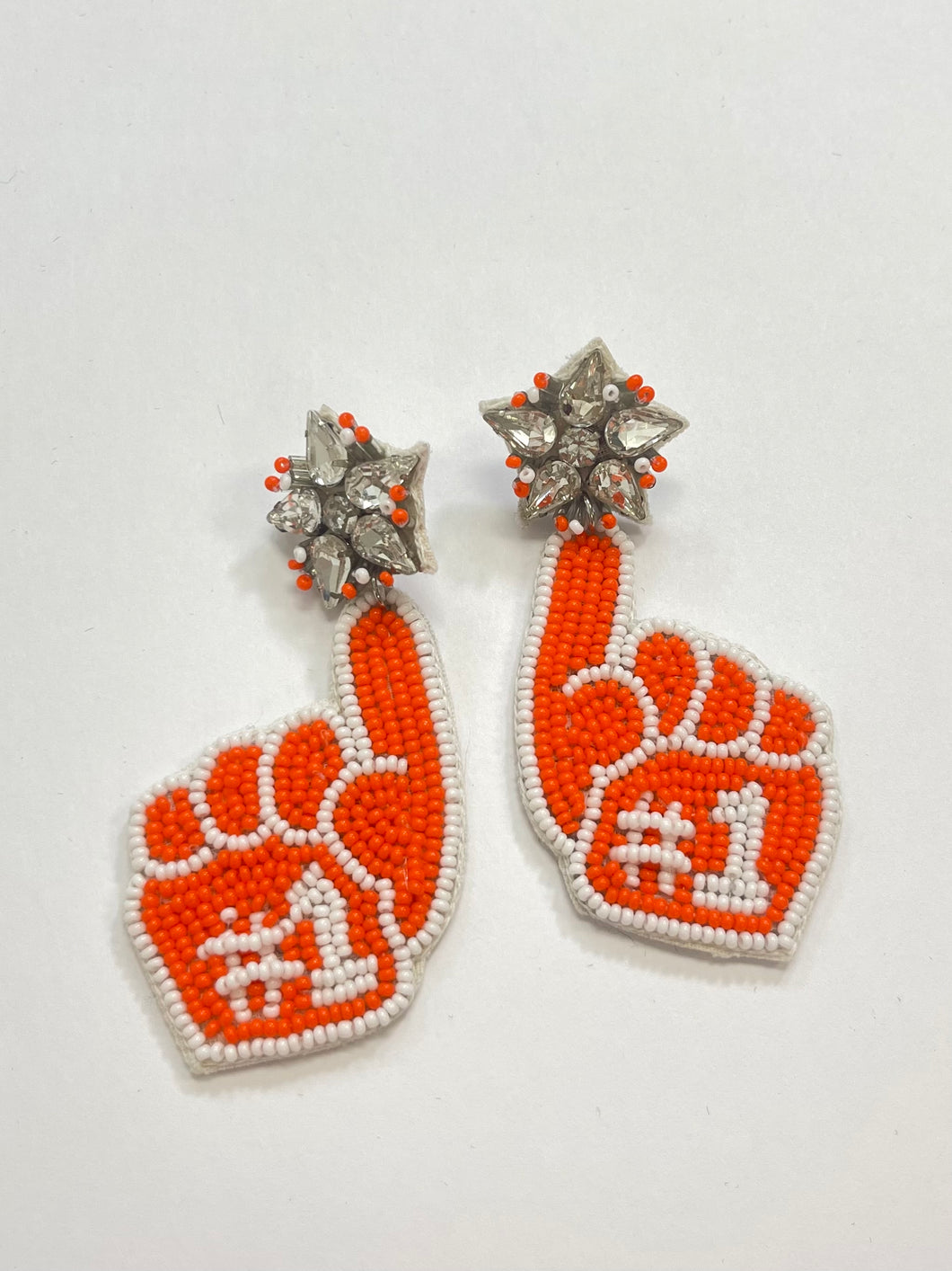 Orange #1 Foam Finger Beaded Earrings