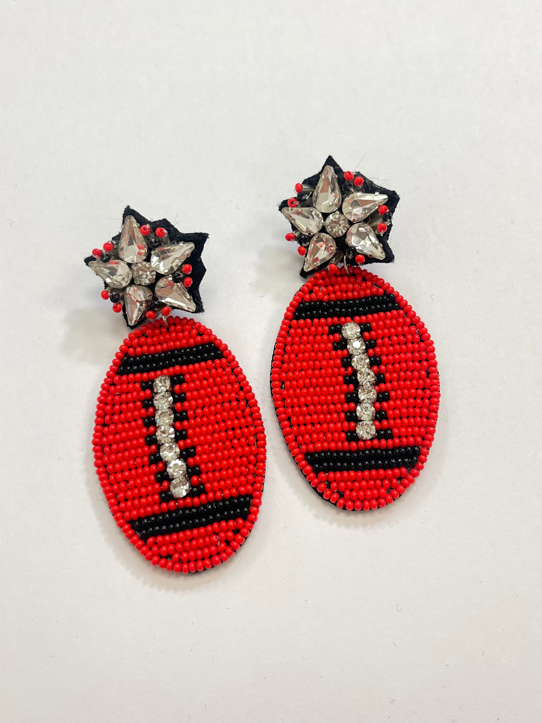 Red Beaded Football Earrings