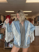 Load image into Gallery viewer, Oversized Denim Fringe Jacket
