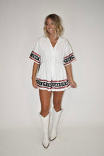 Load image into Gallery viewer, Queen of Sparkles | White, Black &amp; Red Jersey Queen Romper
