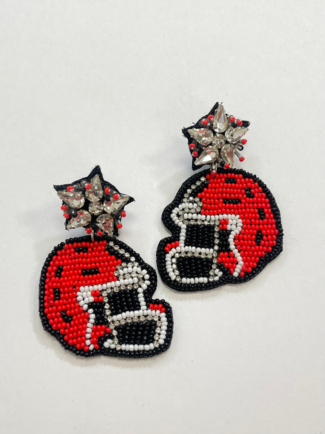 Red Gameday Beaded Helmet Earrings