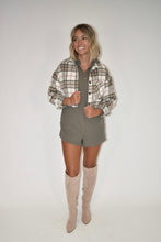 Load image into Gallery viewer, White &amp; Olive Cropped Flannel Jacket
