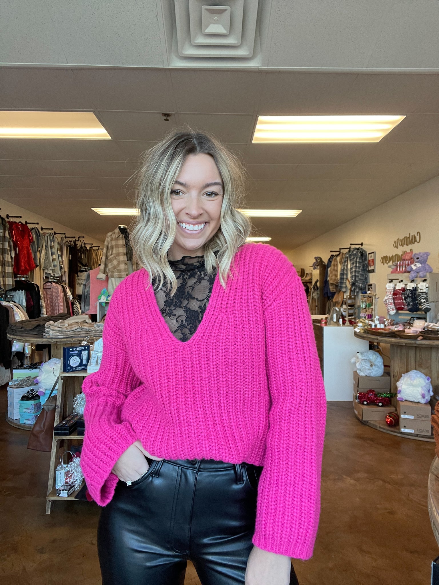 Hot pink sales chunky knit sweater
