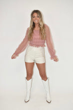 Load image into Gallery viewer, Rose Long Sleeve Organza Top
