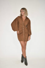 Load image into Gallery viewer, Brown Button Up Balloon Sleeve Dress
