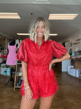Load image into Gallery viewer, Queen of Sparkles | Red Tinsel Sequin Sleeve Romper
