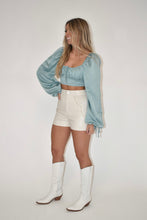 Load image into Gallery viewer, Sage Puff Long Sleeve Crop Top
