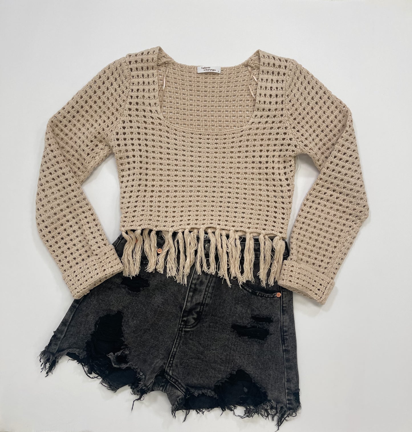 Knit Fringe Cropped Sweater Top