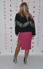 Load image into Gallery viewer, Rhinestone Fringe Black Denim Jacket
