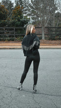 Load image into Gallery viewer, Rhinestone Fringe Black Denim Jacket
