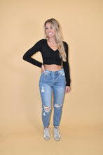 Load image into Gallery viewer, Black Knit Long Sleeve Crop Top PETITE
