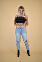 Load image into Gallery viewer, Black Suede Feather Crop Top
