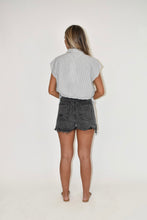 Load image into Gallery viewer, High Waisted Black Distressed Denim Shorts
