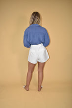 Load image into Gallery viewer, Blue Front Tie Button Up Top
