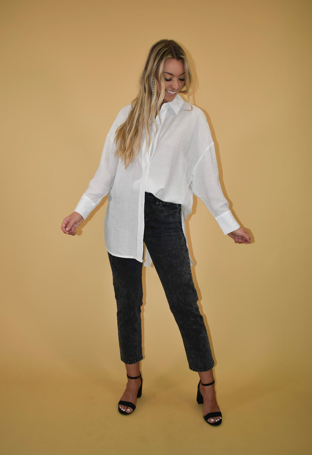 Washed Black High Waisted Straight Leg Jeans