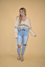 Load image into Gallery viewer, Oatmeal V neck Stitch Detail Sweater

