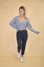 Load image into Gallery viewer, Heather Gray V-Neck Cropped Sweater
