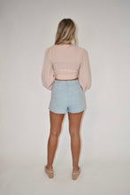 Load image into Gallery viewer, back of light wash denim skort, denim skort, skort
