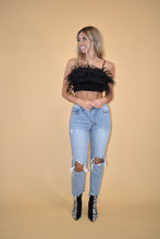 Load image into Gallery viewer, Black Suede Feather Crop Top
