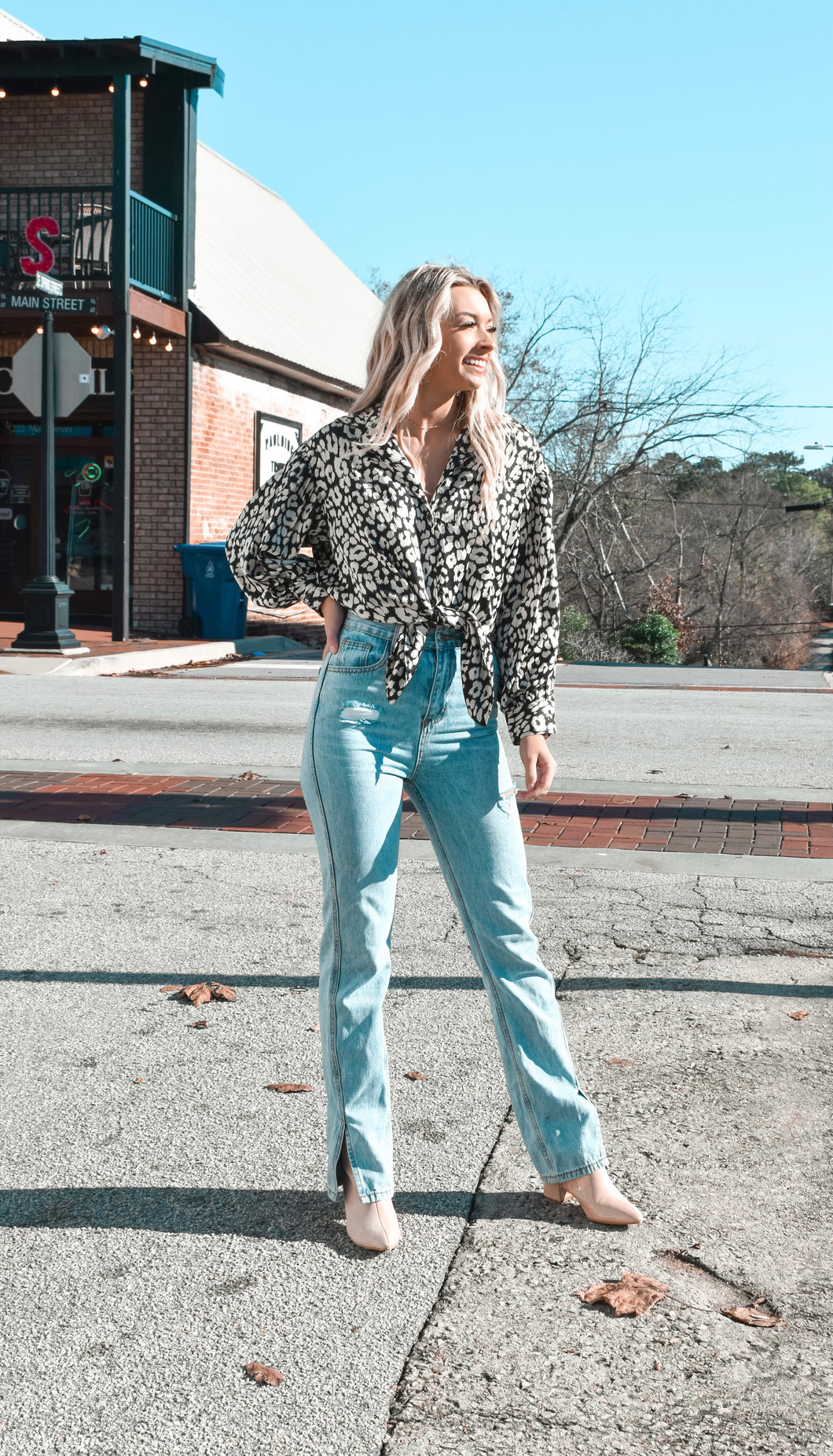 Leopard Button Front Blouse