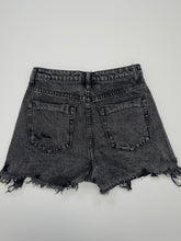 Load image into Gallery viewer, High Waisted Black Distressed Denim Shorts
