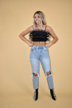 Load image into Gallery viewer, Black Suede Feather Crop Top
