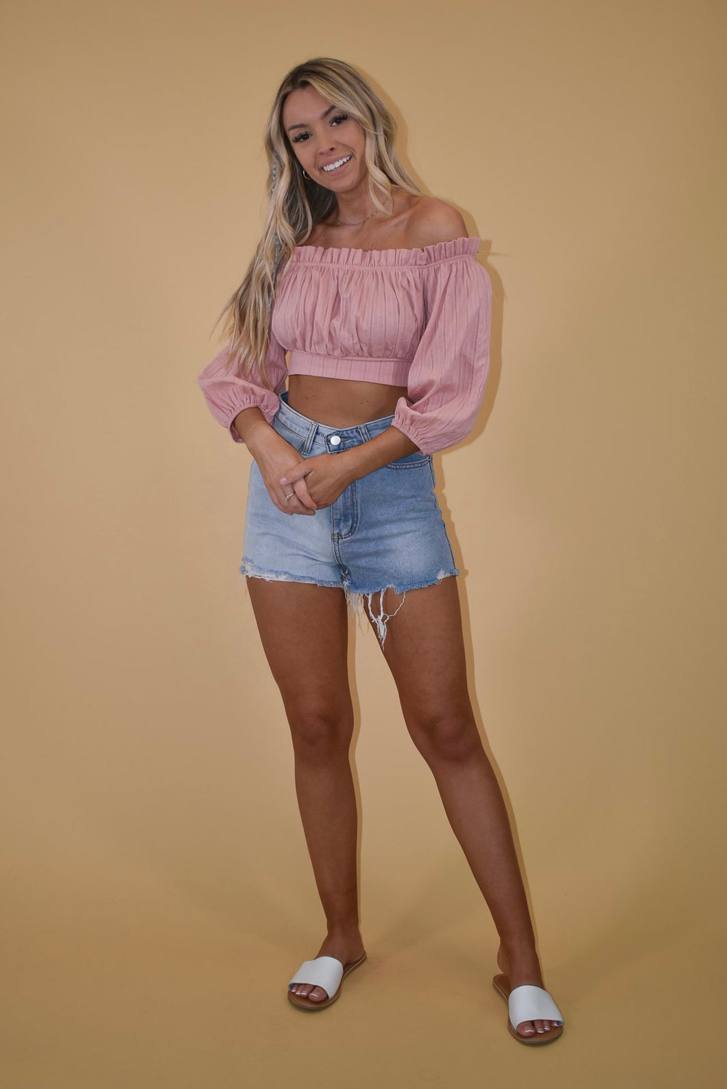 Beachy Blush Off the Shoulder Top