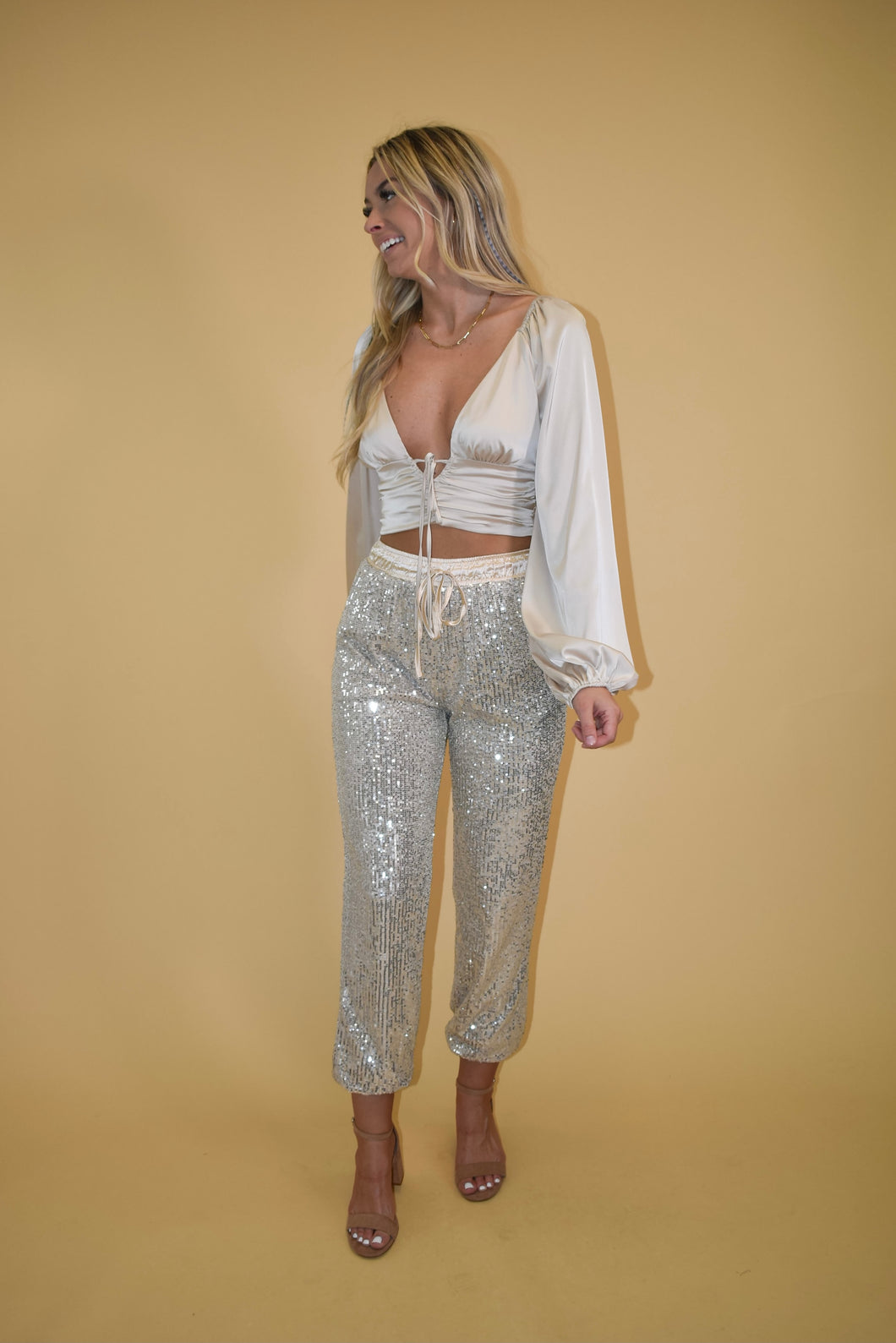 Champagne Sequin Joggers