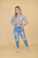 Load image into Gallery viewer, Heather Grey Knit Long Sleeve Crop Top PETITE
