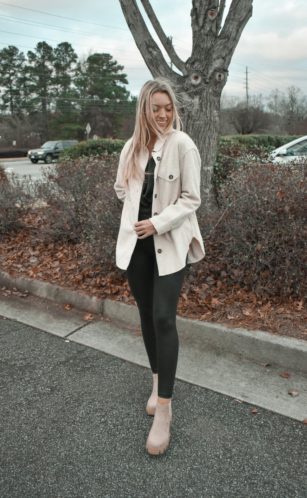 Beige Curly Fuzzy Shacket