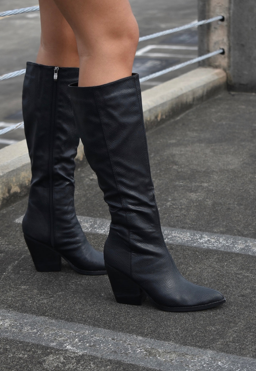 Leather Textured Tall Boots