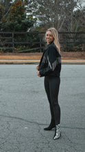 Load image into Gallery viewer, Rhinestone Fringe Black Denim Jacket
